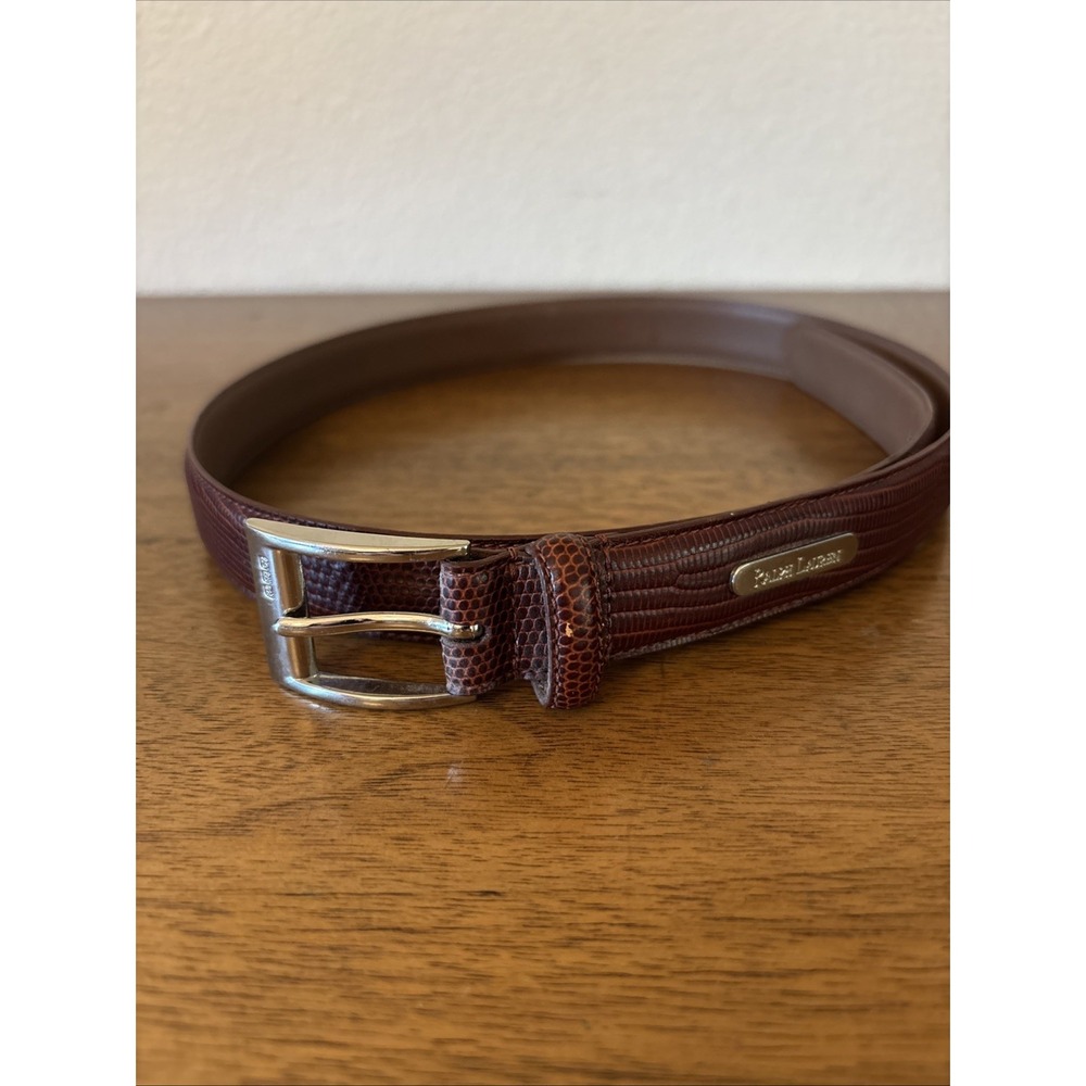 Vintage Ralph Lauren Lizard Embossed Leather Belt Silver Buckle M 30